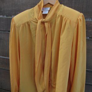 Vintage Women's Blouse tie front mustard yellow